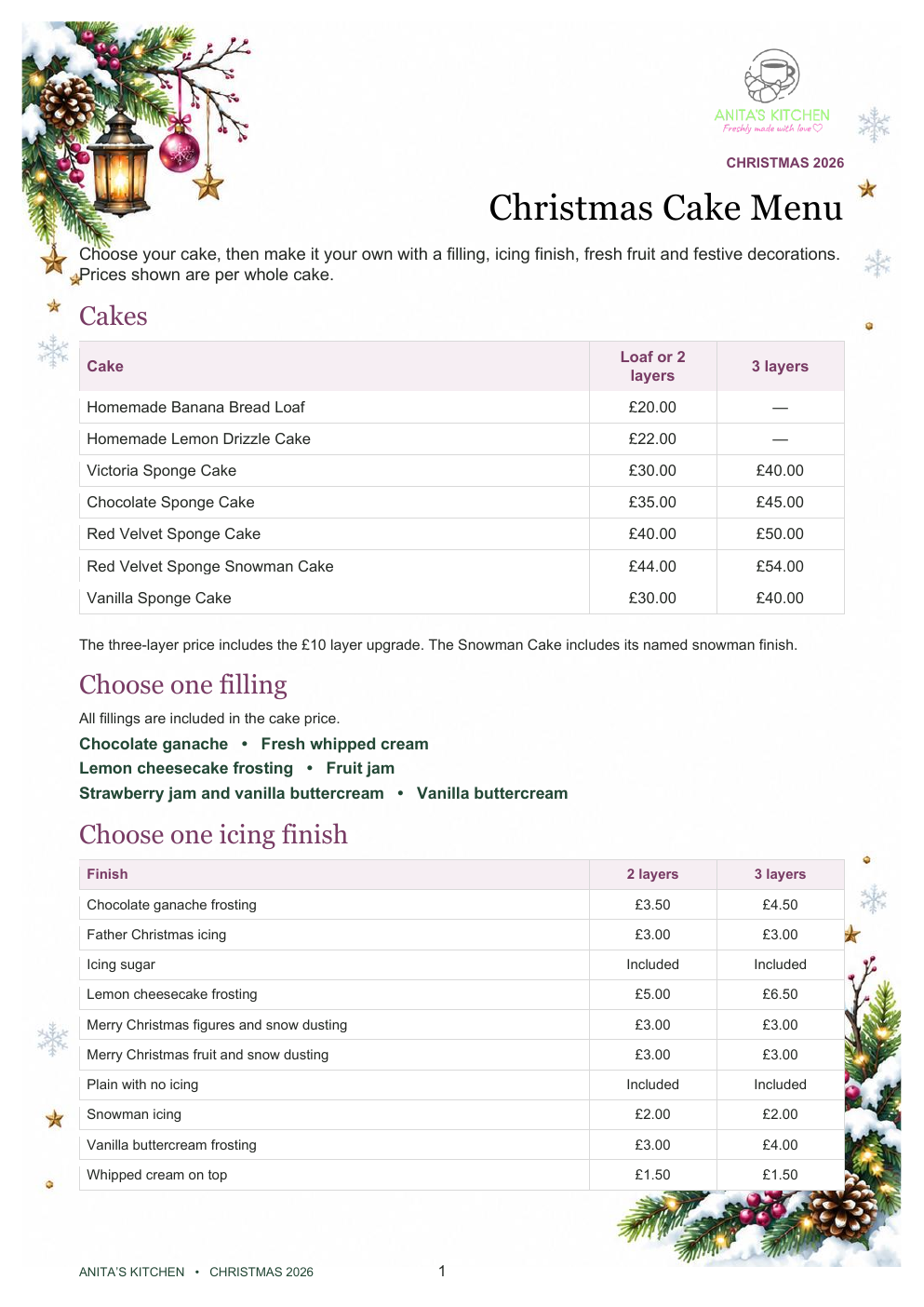 Preview of the Christmas Cake Menu 2026