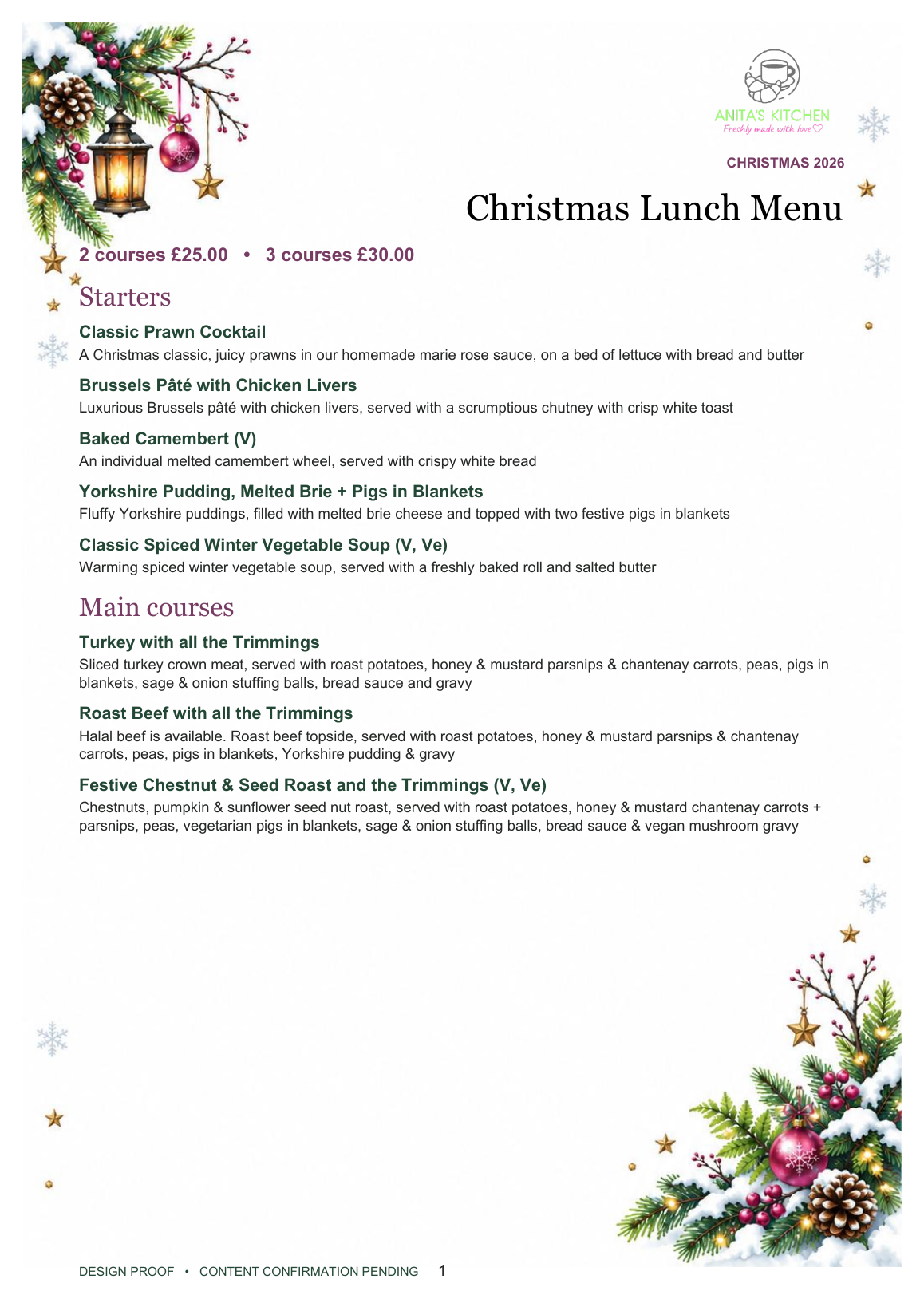 Preview of Anita's Kitchen Christmas Lunch Menu 2026