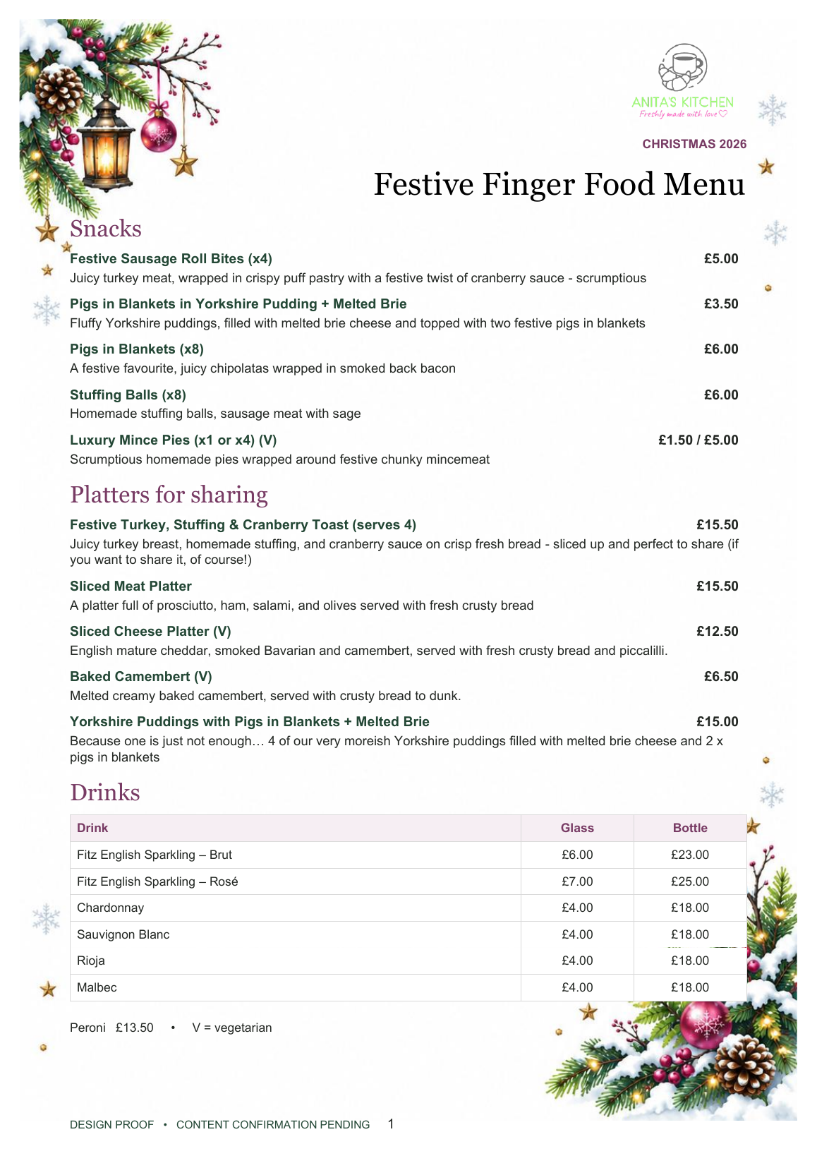 Preview of Anita's Kitchen Festive Finger Food Menu 2026